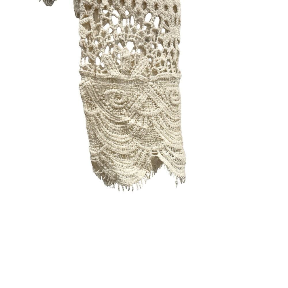 NWT Rebellion Cream Cotton Knit Crochet Crop Top: Size M Boho Fringe - Picture 5 of 11